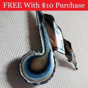 Musical Note Treble Clef Oil Slick Peacock Metal Stamped Brooch Pin RED BANNER